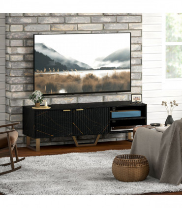 Stylish Marble Pattern TV Stand - Ample Storage & Support - Black Cabinet