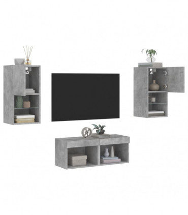 vidaXL 4 Piece TV Wall Cabinets with LED Lights Concrete Grey