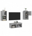 vidaXL 4 Piece TV Wall Cabinets with LED Lights Concrete Grey