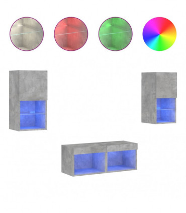 vidaXL 4 Piece TV Wall Cabinets with LED Lights Concrete Grey