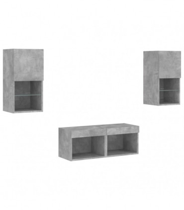 vidaXL 4 Piece TV Wall Cabinets with LED Lights Concrete Grey