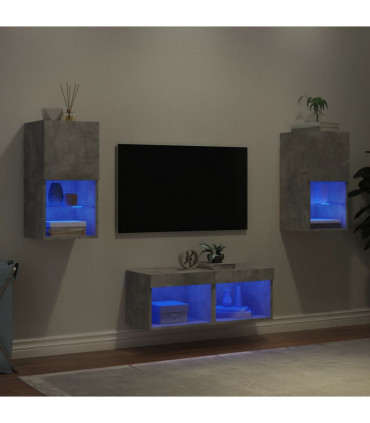 vidaXL 4 Piece TV Wall Cabinets with LED Lights Concrete Grey