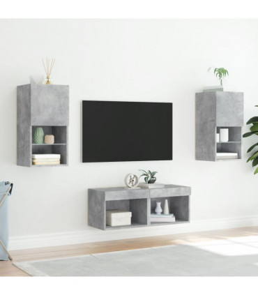 vidaXL 4 Piece TV Wall Cabinets with LED Lights Concrete Grey