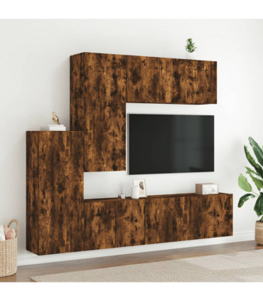 vidaXL 5 Piece TV Wall Units Smoked Oak Engineered Wood