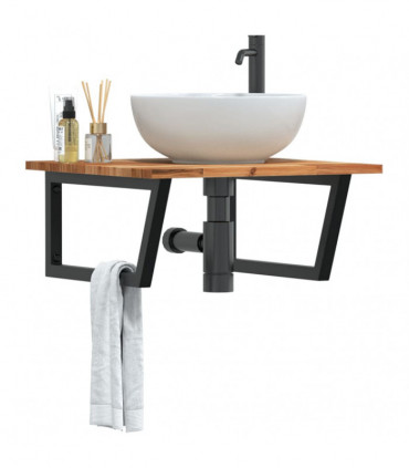 vidaXL Basin Shelf Wall Mounted Steel and Solid Wood Acacia
