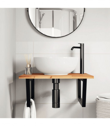 vidaXL Basin Shelf Wall Mounted Steel and Solid Wood Acacia