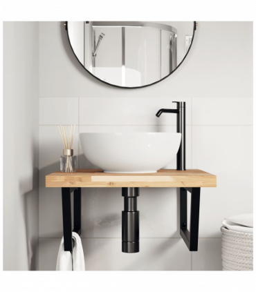 vidaXL Basin Shelf Wall Mounted Steel and Solid Wood Acacia