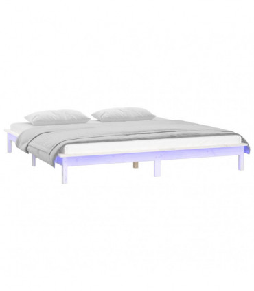 LED Bed Frame White 140x200 cm Solid Wood