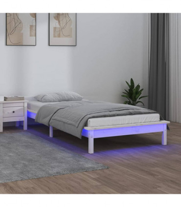 LED Bed Frame White 90x200 cm Solid Wood