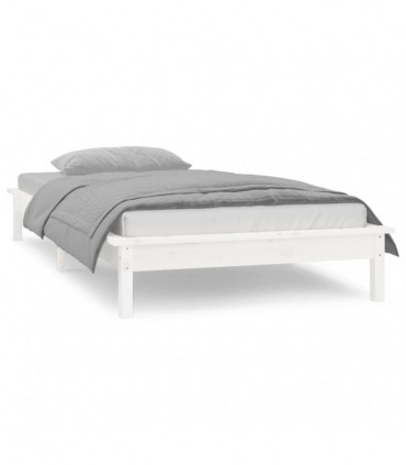 LED Bed Frame White 90x200 cm Solid Wood