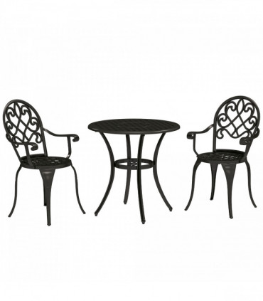 Outsunny 3PCs Bistro Set,  Aluminium Garden Table and Chairs Black