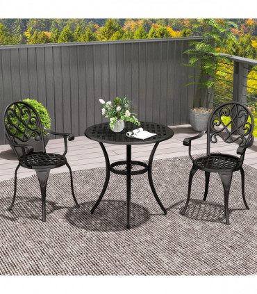 Outsunny 3PCs Bistro Set,  Aluminium Garden Table and Chairs Black