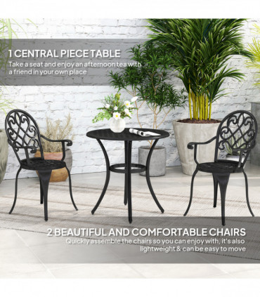 Outsunny 3PCs Bistro Set,  Aluminium Garden Table and Chairs Black