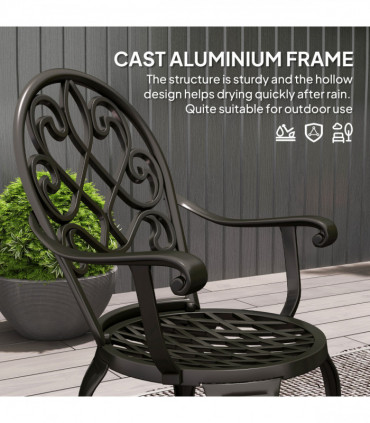 Outsunny 3PCs Bistro Set,  Aluminium Garden Table and Chairs Black