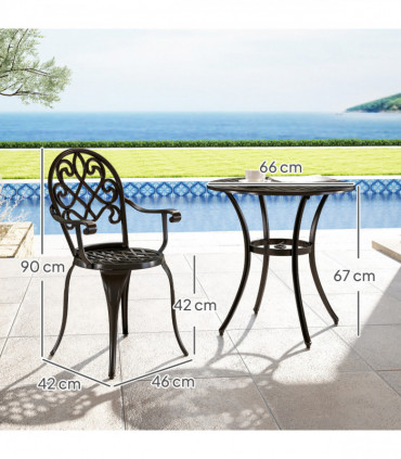 Outsunny 3PCs Bistro Set,  Aluminium Garden Table and Chairs Black
