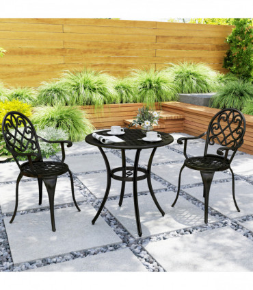 Outsunny 3PCs Bistro Set,  Aluminium Garden Table and Chairs Black