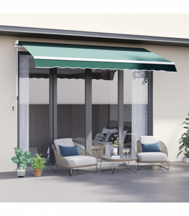 Retractable Awning 2.5m x 2m Green Aluminum Steel Polyester Manual Operation