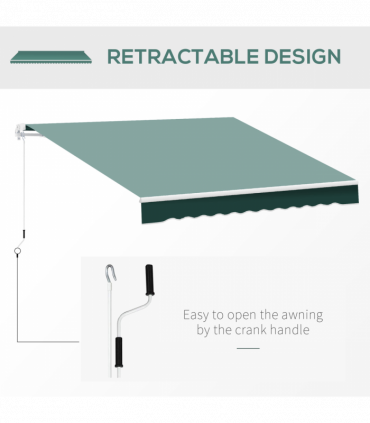 Retractable Awning 2.5m x 2m Green Aluminum Steel Polyester Manual Operation