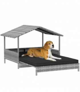 PawHut Extendable Rattan Dog House w/ Water-Resistant Roof - Charcoal Grey