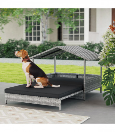 PawHut Extendable Rattan Dog House w/ Water-Resistant Roof - Charcoal Grey