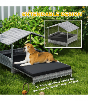 PawHut Extendable Rattan Dog House w/ Water-Resistant Roof - Charcoal Grey