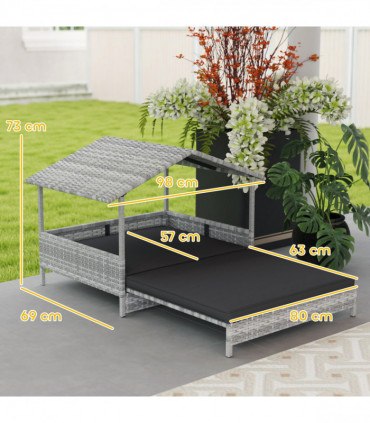 PawHut Extendable Rattan Dog House w/ Water-Resistant Roof - Charcoal Grey