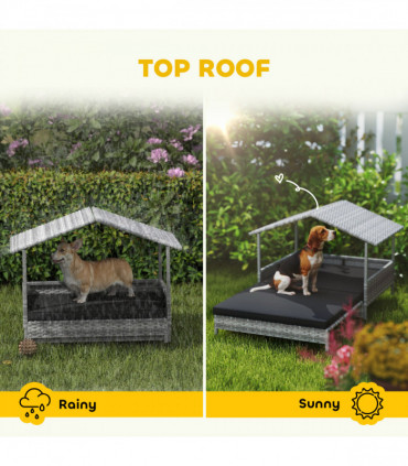 PawHut Extendable Rattan Dog House w/ Water-Resistant Roof - Charcoal Grey