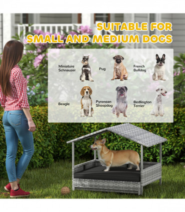 PawHut Extendable Rattan Dog House w/ Water-Resistant Roof - Charcoal Grey