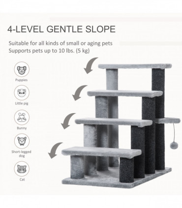 PawHut Pet Stairs with 4-step Stair, Scratching Posts, Platforms, Toy Ball