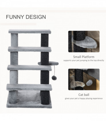 PawHut Pet Stairs with 4-step Stair, Scratching Posts, Platforms, Toy Ball