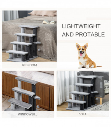 PawHut Pet Stairs with 4-step Stair, Scratching Posts, Platforms, Toy Ball