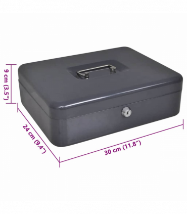 vidaXL Cash Box with Lock Black 30 x 24 x 9 cm Steel