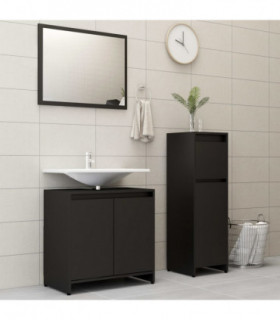 3 Piece Bathroom Furniture Set Black Engineered Wood