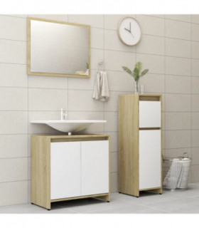3 Piece Bathroom Furniture Set White and Sonoma Oak Engineered Wood
