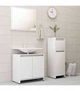 3 Piece Bathroom Furniture Set High Gloss White Engineered Wood