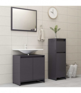 3 Piece Bathroom Furniture Set High Gloss Grey Engineered Wood