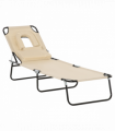 Sun Lounger Foldable Reclining Chair & Reading Hole Recliner Adjustable, Beige