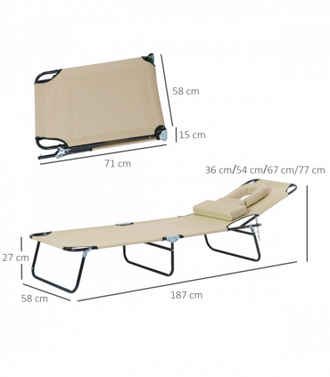 Sun Lounger Foldable Reclining Chair & Reading Hole Recliner Adjustable, Beige