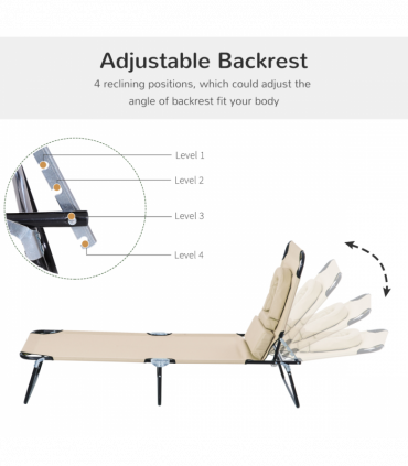 Sun Lounger Foldable Reclining Chair & Reading Hole Recliner Adjustable, Beige