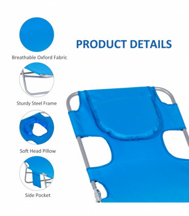 Beach Chaise Lounge Face Cavity Portable Sun Lounger, Reclining Adjust Blue