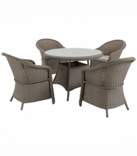 5 Pieces Outdoor Patio PE Rattan Dining Set, Four Seater , Grey
