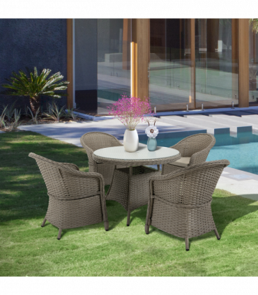 5 Pieces Outdoor Patio PE Rattan Dining Set, Four Seater , Grey