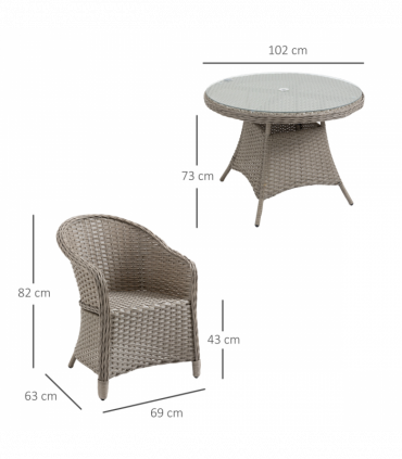 5 Pieces Outdoor Patio PE Rattan Dining Set, Four Seater , Grey