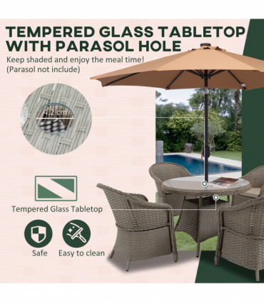 5 Pieces Outdoor Patio PE Rattan Dining Set, Four Seater , Grey