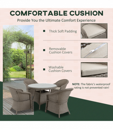 5 Pieces Outdoor Patio PE Rattan Dining Set, Four Seater , Grey