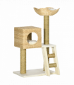 Cat Tree Kitten Tower Cattail Weave w/ Scratching Posts, Bed, House Pawhut