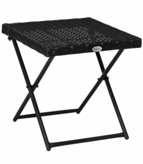 Folding Square Rattan Coffee Table for Bistro Balcony Garden Outdoor Black