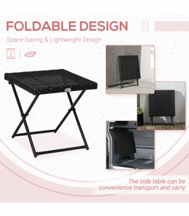 Folding Square Rattan Coffee Table for Bistro Balcony Garden Outdoor Black