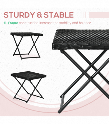 Folding Square Rattan Coffee Table for Bistro Balcony Garden Outdoor Black