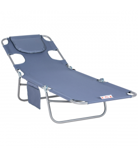 Outsunny Beach Chaise Lounge Portable Adjustable Backrest with Face Cavity Grey